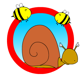 Logo with one of our jumping full stop snails