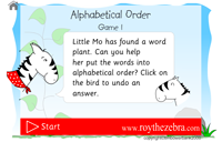 introduction screen of alphabetical order game