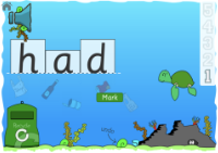 game screen showing a completed word and the mark button