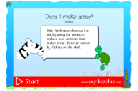intro screen for the does it make sense reading game with Wellington the turtle