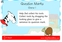 intro screen showing the instructions for how to play the question marks game