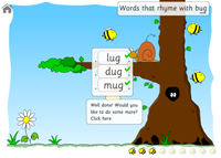 All the words that rhyme with bug have been marked correctly