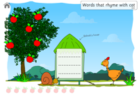 first screen with the apples which are hiding the rhyming words