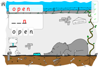 The first round screen showing the word open with spaces for the word pen within