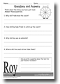 Image of the literacy worksheet asking questions about the guided reading story.